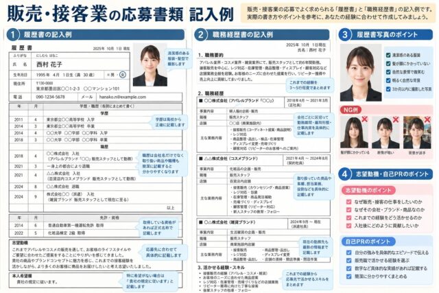 販売・接客業向け履歴書・職務経歴書の記入イメージ